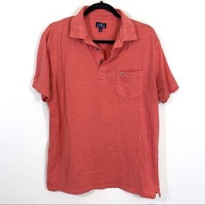 Fish Hippie Polo 3 Button Short Sleeve Coral Front Pocket Cotton Shirt Large